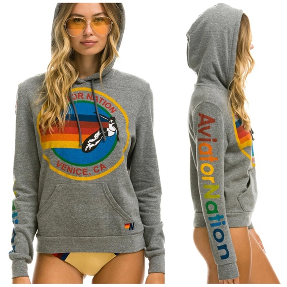 Aviator Nation Tops - Aviator Nation Pullover Hoodie Venice Heather Gray, M (unisex)